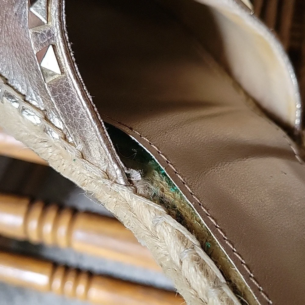 Marc Fisher Graze, gold, closed toe, ankle strap, espadrille,  size 8M
